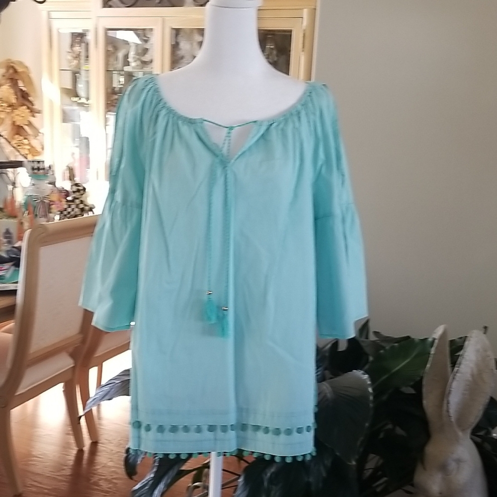 Rafaella Teal Striped Blouse